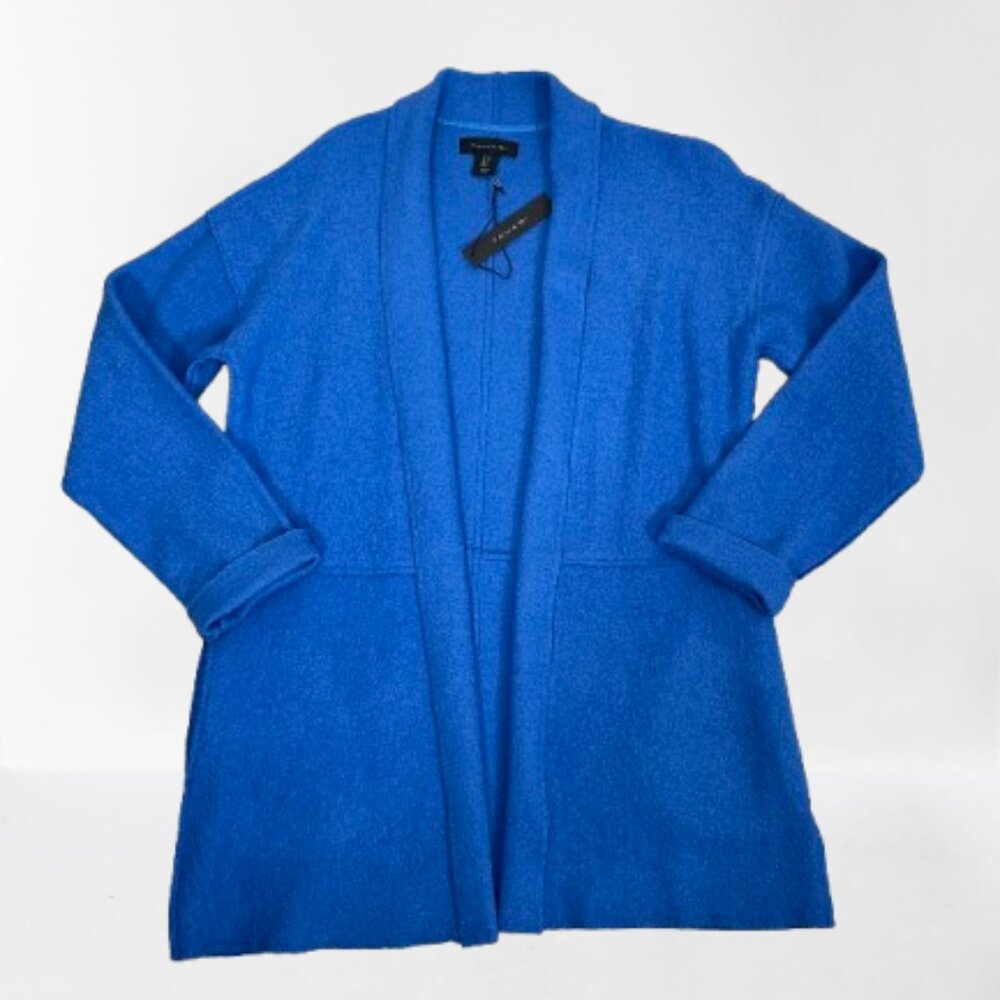 Tahari NEW Women's Boiled Wool Blend Open Front Jacket Cardigan Sz S Royal Blue